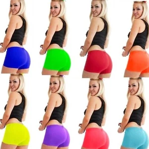 Mujeres Damas Niñas Niños Pantalones Cortos Elásticos Lisa Lisos Calientes Baile Gimnasio - Imagen 1 de 1