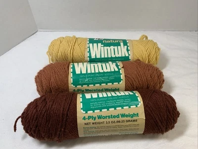 VTG Natura Wintuk Yarn 3 Skeins Wood Brown, Taupe, Lt Gold - Image 1 of 4