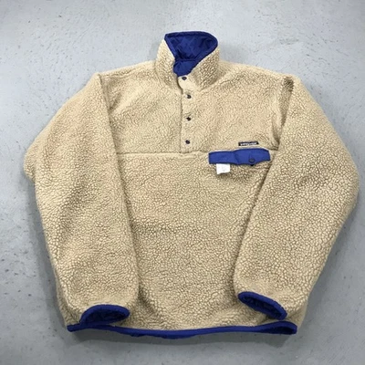 VINTAGE Patagonia Snap T Fleece Mens Medium Oatmeal High Pile Glissdale Reverse - Image 1 of 4