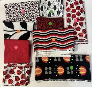 quilting fabric lots 61/2  yards NEW Red Black Ladybug Tulip Kauffman Nordika - Picture 1 of 12