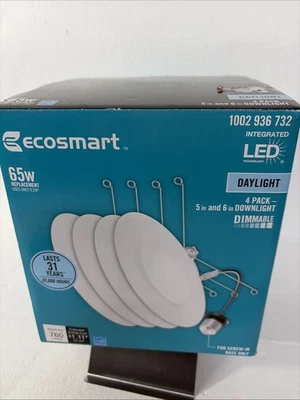 4 pack Ecosmart 65w 5” Downlight Dimmable Daylight Screw-in Base LED - Image 1 of 4
