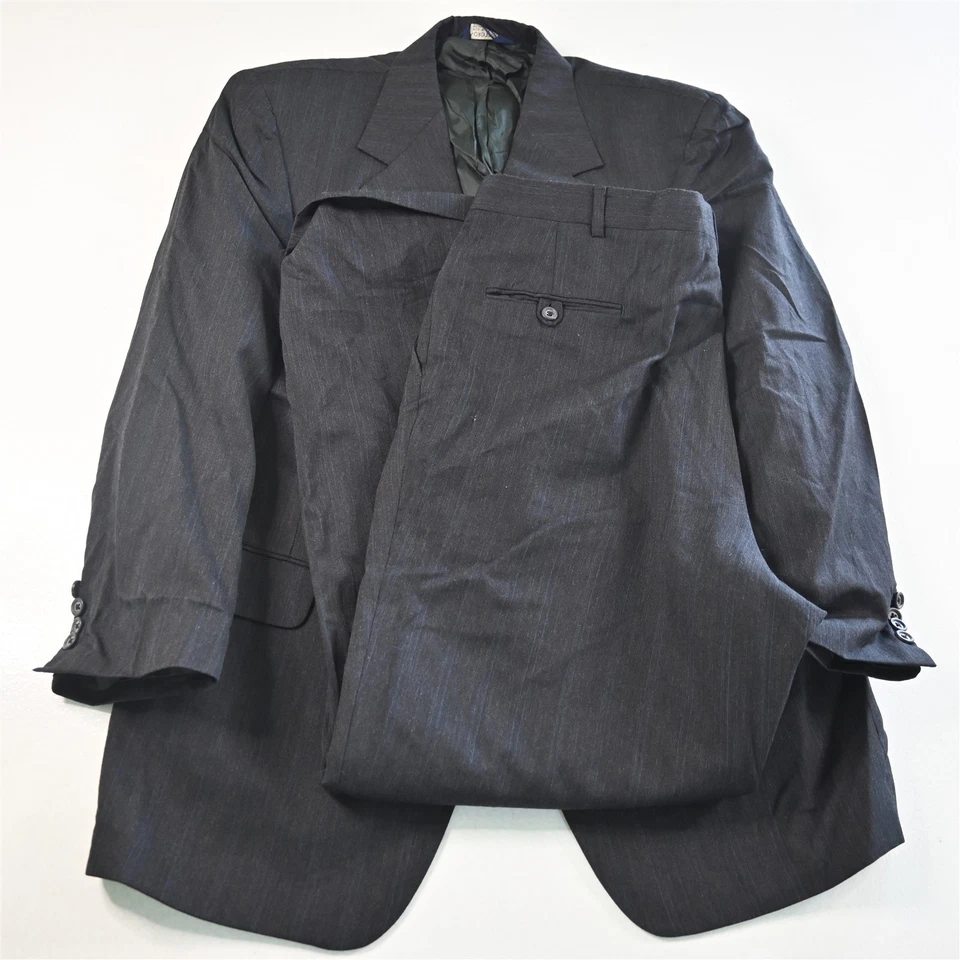 De Colección Hecho en EE. UU. Nordstrom 46L 40x32 Gris Rayas 100% Lana Hombres Chaqueta Pantalones Traje Foto 1 de 4