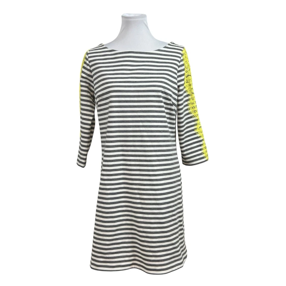 Eliza J Womens 12 Dress Grey White Yellow Lace Striped 3/4 Sleeve Office Career - Image 1 of 4