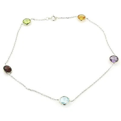 Pulsera tobillera de oro blanco de 14K con piedras preciosas redondas de corte elegante de 10 pulgadas Foto 1 de 2