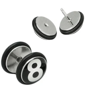 1 Paar Edelstahl Fakeplugs Fakes Plugs Fakepiercing eightball eight 8 Billard - Picture 1 of 1