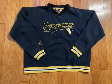 Vintage Pittsburgh Penguins V Neck Ringer Sweatshirt Pro Player Size XL NHL Cover
