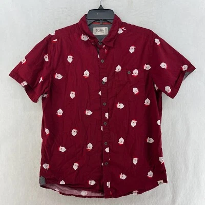 Free Planet Shirt Men L Maroon Santa Claus Print Button Up Short Sleeve Collared - Image 1 of 4