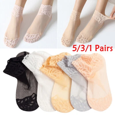 Meias femininas transparentes de malha de renda flor fina nylon elástico curto tornozelo ✔ - Imagem 1 de 4
