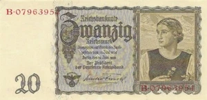 GERMANY 20 Reichsmark 1939, P-185, Sequential Serial Numbers, WWII Era Currency - Picture 1 of 4