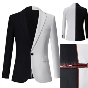 Black&White Splicing Men's Suits Notch Lapel 2 Pcs Casual Fashion Activewear - Picture 1 of 16