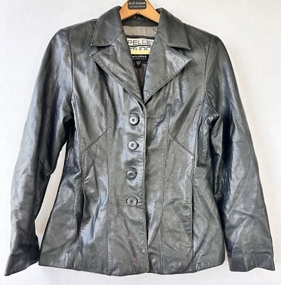 Chaqueta de Cuero Wilsons Moto Grunge Pequeña Para Mujer Negra Retro De Colección Foto 1 de 4