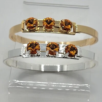 m/w Swarovski Crystal Topaz Stones Plated Bangle Bracelet; Beautiful!! - Image 1 of 4