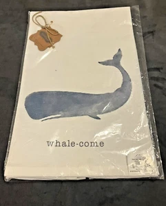 NEW Mudpie Blue Whale "Whale-Come" Dish Tea Towel Nautical Sea Ocean Welcome - Picture 1 of 7
