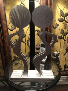 ROCKLEDGE DESIGN STUDIO MALE & FEMALE BRUSHED SILVER SCULPTURE - Picture 1 of 3