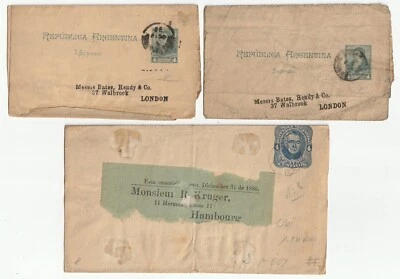 Argentina - 3 x c1880s preestampado 4 Centavos cubiertas a Londres y Hamburgo Foto 1 de 2