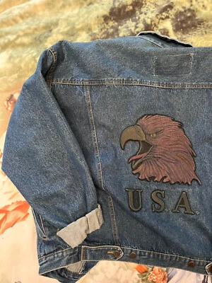 Hermosa chaqueta vaquera vintage Robert Stock logotipo de águila de EE. UU. Foto 1 de 4