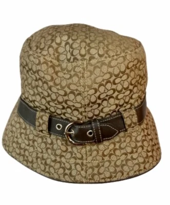 Coach Monograma Bucket Sombrero Nuevo Con Etiquetas Caqui Marrón Logotipo de la Firma con Cinturón de Cuero Foto 1 de 4
