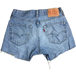 Levis 527 Cut Off Shorts Faded Light Blue Fit Denim Womens Tag 29 Raw Hems - Picture 1 of 13