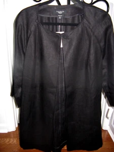 Talbots Petites Solid Black Irish Linen Long Blazer Coat Topper Sz PM NWT $159 - Picture 1 of 6