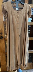Vintage Boho Fringed Suede European Boutique Midi Dress Cap Slv Flare W Euro 38 - Picture 1 of 9
