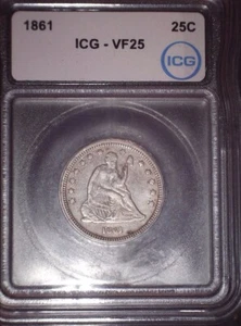 1861 Seated Liberty Quarter, ICG VF25, Issue Free - Picture 1 of 4