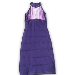 Bebe Purple Combo Bandage Halter Mini Dress Size XS Bodycon McBling - Picture 1 of 8