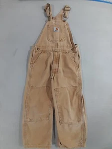 Carhartt Overalls Bib Youth Boys Sz 5 Brown Duck Canvas Double Knee Workwear - Picture 1 of 8