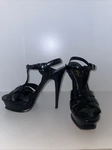 Yves Saint Laurent YSL Tribute Black Leather Platform Heels Size 38 / 7.5 - Picture 1 of 3