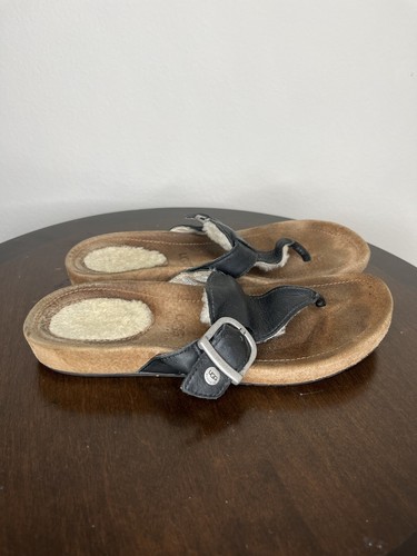 Sandali ugg australia infradito donna taglia 7 neri in pelle tomaia