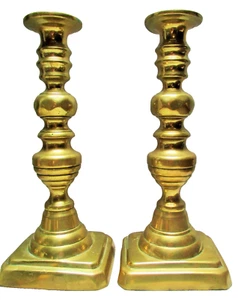 CANDLESTICKS LARGE early 19th century Pair brass 26cm antique XXX Z - Picture 1 of 12