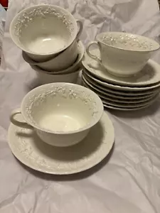 Queensware vintage Wedgwood in rilievo crema su crema 6 tazze e 7 piattini - Foto 1 di 10