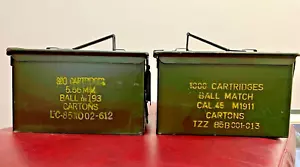 Vintage Military Ammo Green Metal 1000 Cal .45 Cartridge Boxes (2) - Picture 1 of 4