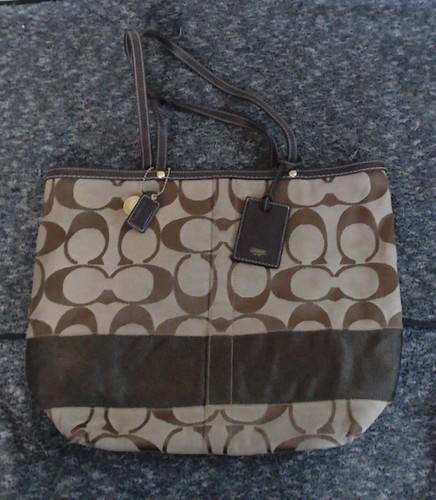 Borsa tote vintage in tela firmata COACH marrone