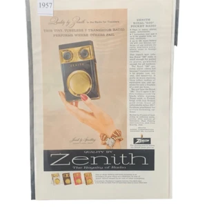 Vintage 1957 Zenith Royal 500 Pocket Radio Ad Advertisement - Picture 1 of 4