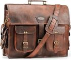 Unisex Briefcase Handmade World Brown Leather Messenger Bags 18" Laptop Bag