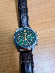 SEIKO SBTR017 Spirit Green Chronograph Quartz Leather band Men  - Picture 1 of 3