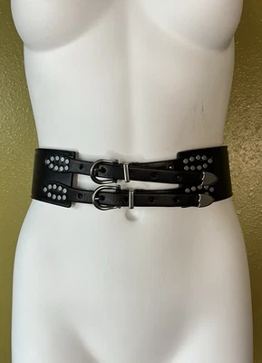 Allsaints Studded Leather ARIEL Belt Double Buckle Thick Black Leather Luxe Sm - Image 1 of 4