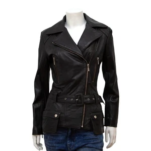 Feminin Touch Women's TR-253 Dark Brown Leather Super Soft Slim Fit Biker Jacket - Picture 1 of 4