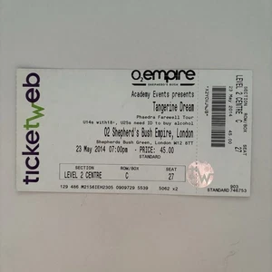 Tangerine dream - O2 Farewell - Original concert ticket stub 2014 - Picture 1 of 2