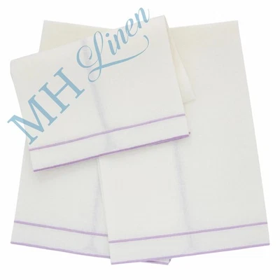 Conjunto de 4 toalhas de linho para convidados, marfim e lavanda violeta 14x20 bordado em branco! - Imagem 1 de 3