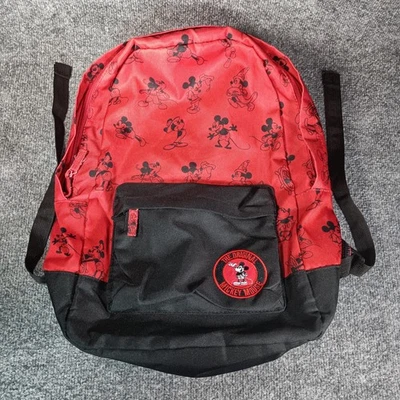 Disney Mickey Mouse Backpack Red Black Allover Print Patch One Size Bag School - Image 1 of 4