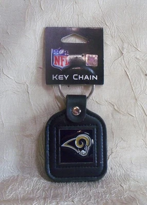 Los Angeles Rams Square Leather Key Ring with Pewter Logo Keychain New - Image 1 of 4