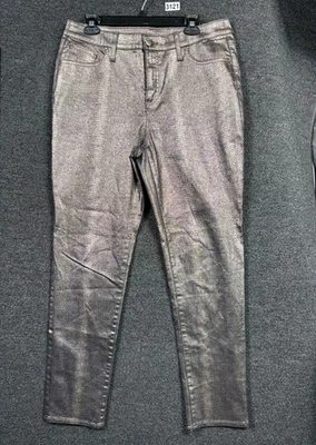 Chico's Gold Girlfriend Coated Gator Ankle Pants Womens Size 12T High Rise  - Image 1 of 4