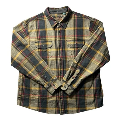 Camisa masculina xadrez de bolso Orvis preta e dourada manga longa tamanho 2XL - Imagem 1 de 4