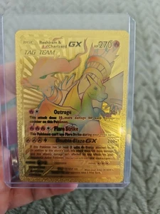 Reshiram & Charizard Gold Foil Fan Art Vinyl Collector Pokemon Card - Picture 1 of 4