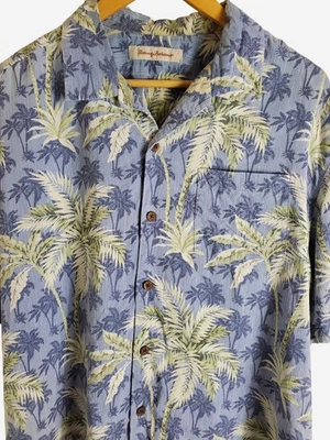 Camisa de campamento Tommy Bahama grande 100 % seda azul verde palmera tropical para hombre  Foto 1 de 4
