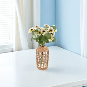  Florero de vidrio artesanal tejido - Jarrón minimalista moderno con cubierta tejida para - Imagen 1 de 12