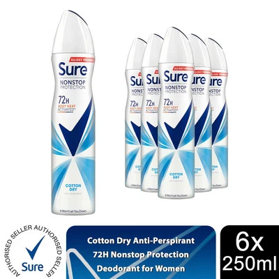 Sure Women Anti-perspirant 72H Nonstop Protection Cotton Dry Deodorant, 6x250ml - Image 1 of 4
