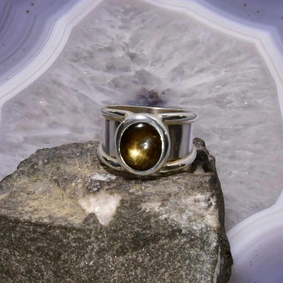 Schwarzer, Stern, Saphir, Ring, 925er Silber, Edelsteinring (22897), Sternstein - Bild 1 von 1