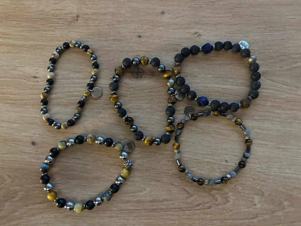 Armbänder Set – Lava / Tigerauge Optik – Stretch Perlen – Herren Damen Unisex - Bild 1 von 1